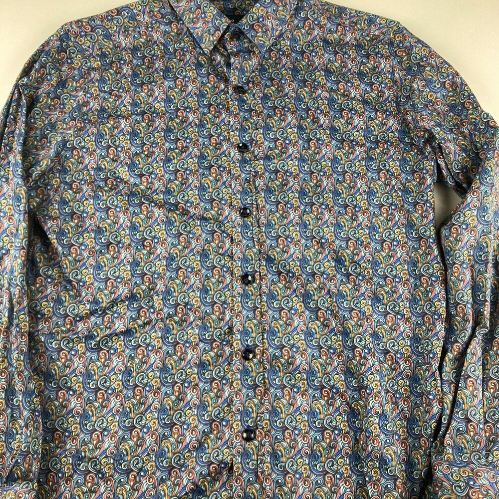 Robert Graham Shirt Mens S Modern Americana Multicolor Swirl Paisley Button Up
